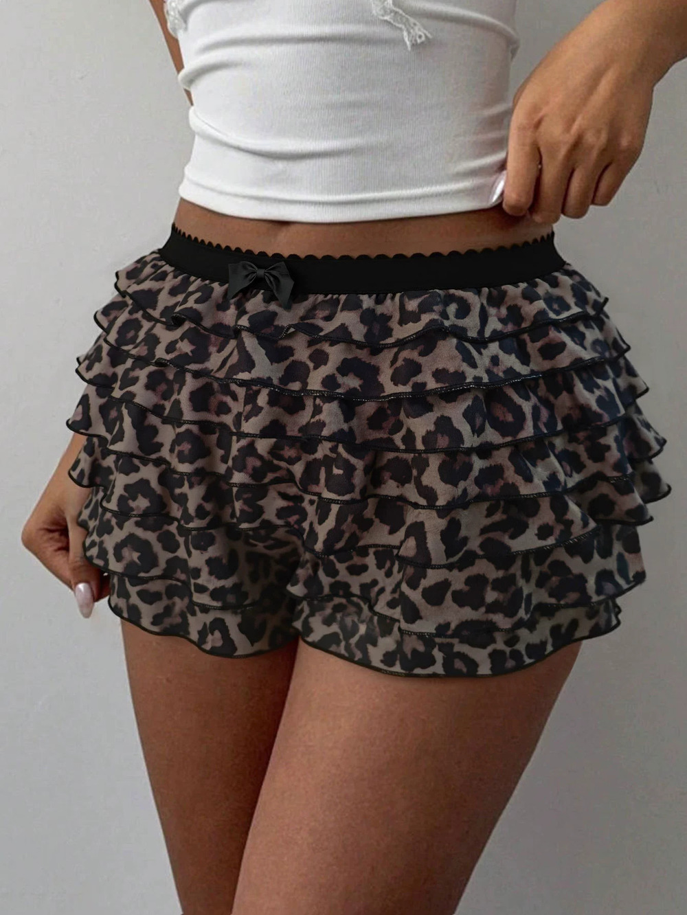 ZARA Summer Leopard Print Tiered Ruffle Low Rise Slimming Shorts